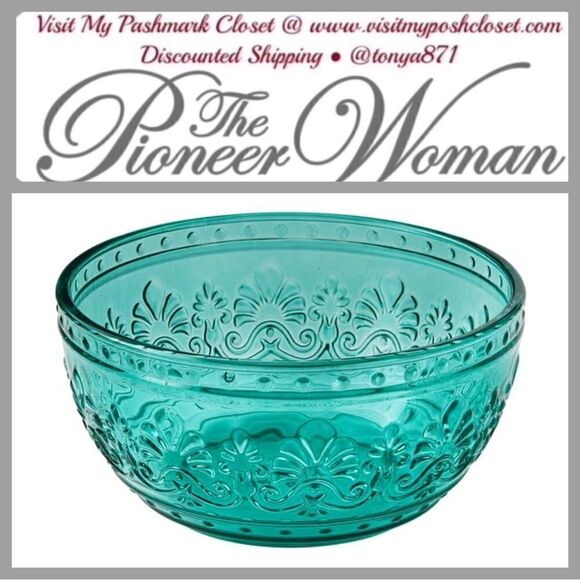 🦋 New Pioneer Woman Cassie Teal Glass Cereal Bowl, Qty 1 - Picture 3 of 5
